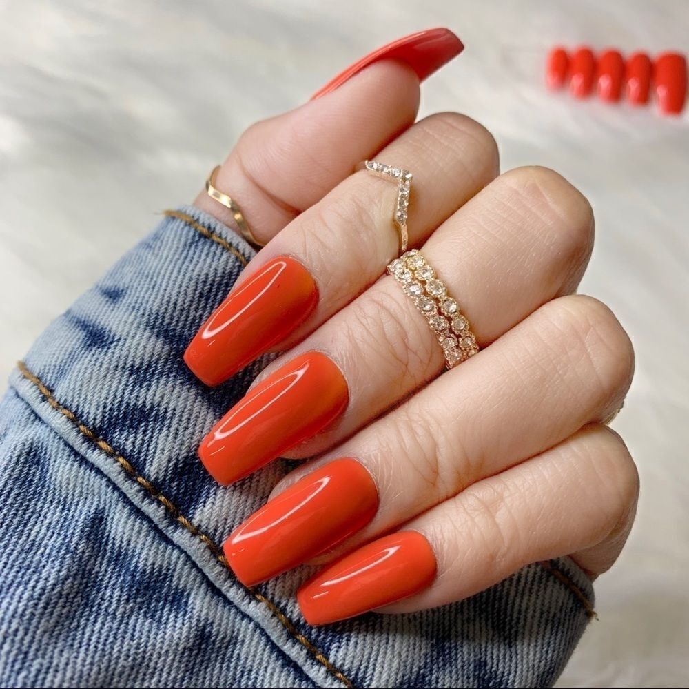 Burnt Orche Custom Press On Nails | High Quality Nails | Handmade
